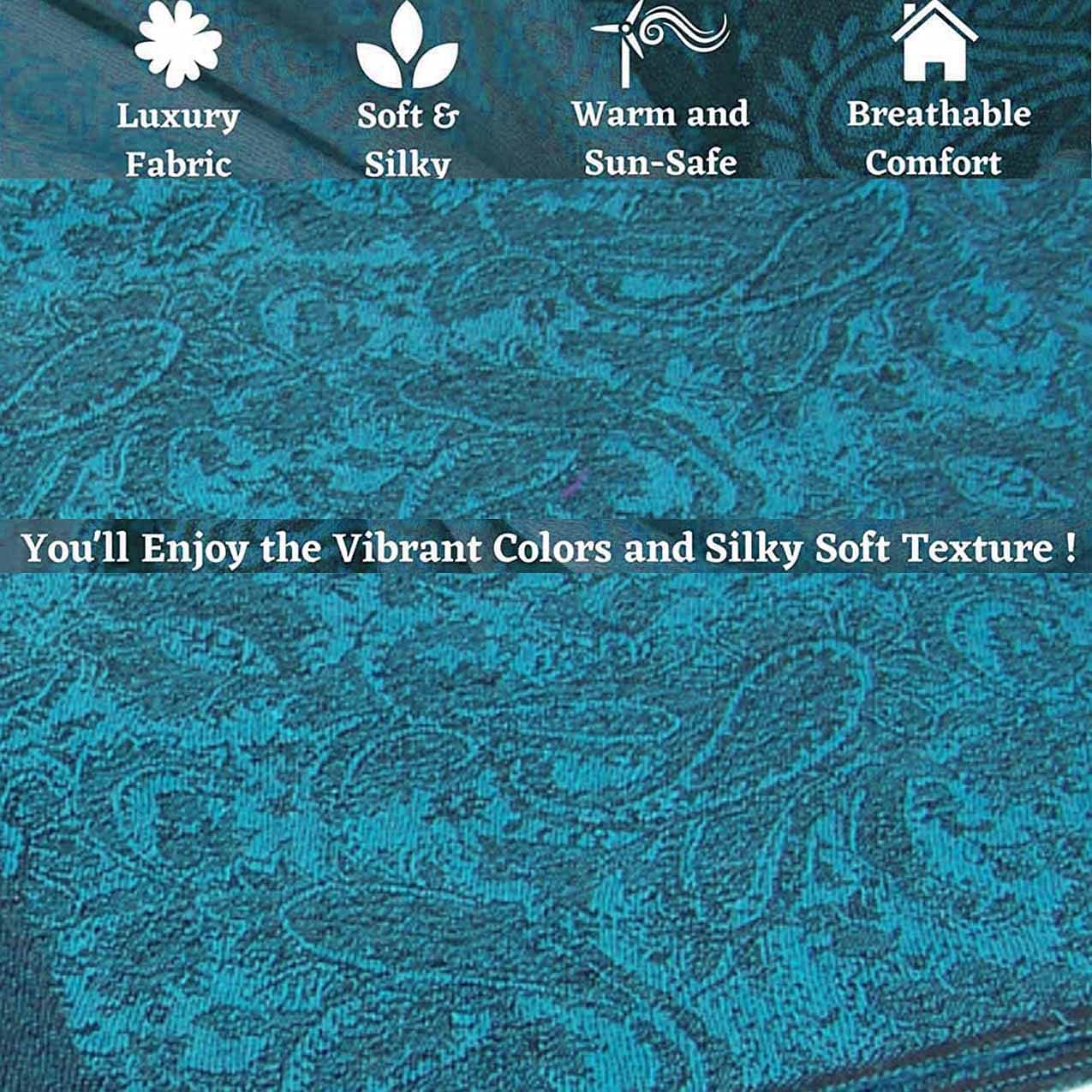 Silver Fever Women’s Shawl Vintage Jacquard Paisley Pashmina Special Occasion Wrap Evening Scarf Double Sided Stole