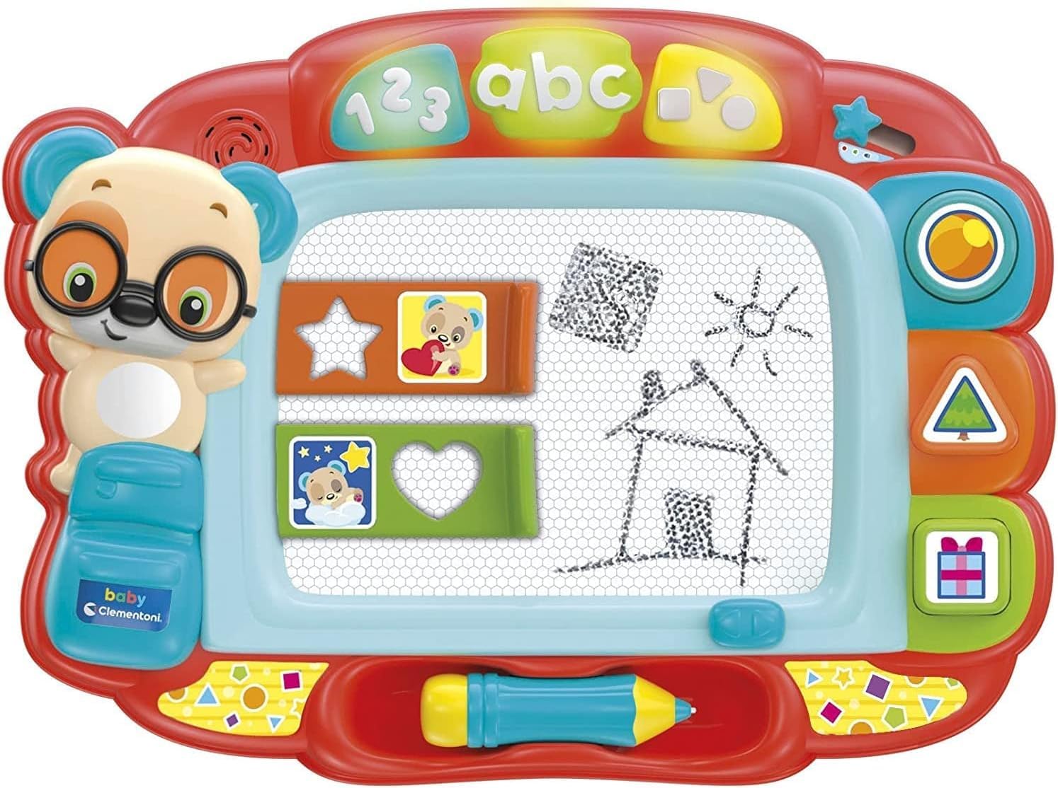 Baby Magnettafel zum Singen und Lernen für Kinder, 18-36 Monate, Lernzentrum mit Zahlen, Buchstaben und Formen, Zeichentafel mit Stift, Formen und Schablonen, italienische Sprache