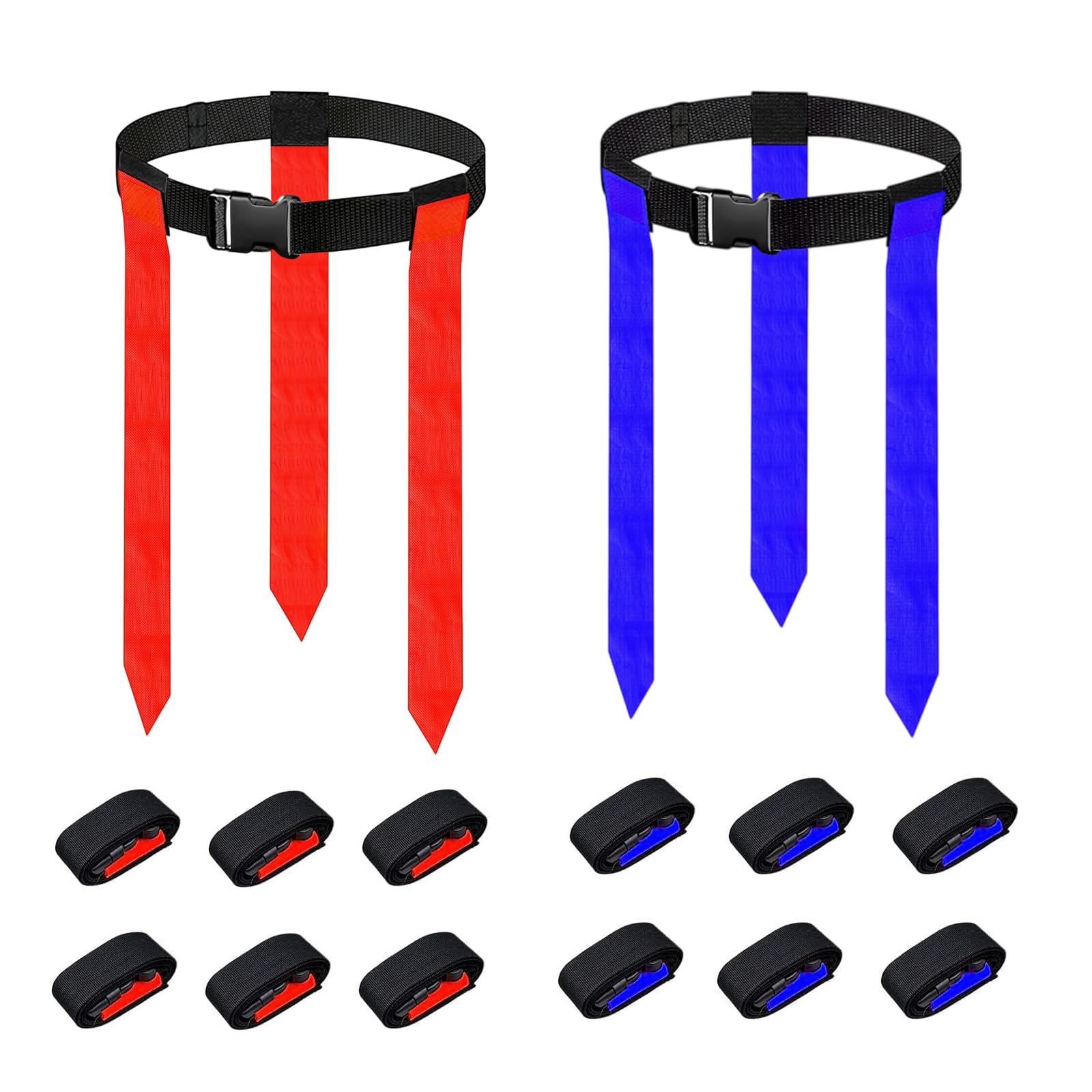 Alleshelfer Tag Rugby Belt Set for 14 Players, 130cm Adjustable Flag Football-Belts, 14-Adjustable Belts with 42 Flags, Team Training Equipment for Schools and Clubs, Red/Blue