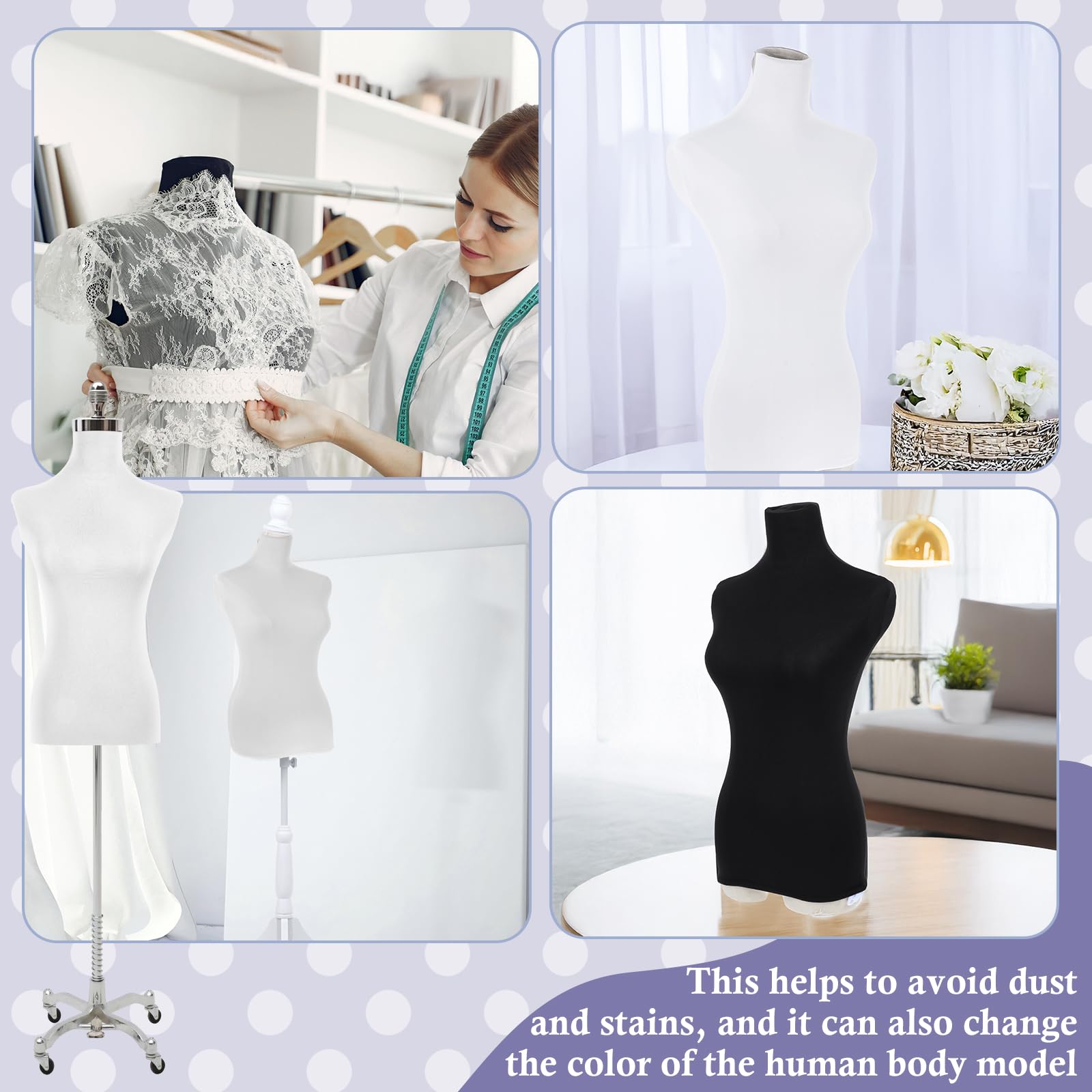 2 coperture in tessuto per manichini, morbide, elastiche, per boutique e negozi, modelle e stilisti (nero, bianco)