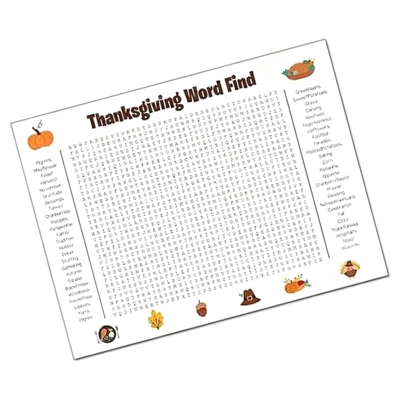 Piceioep 1 Giant Thanksgiving Word Search Wall Poster Interactive Holiday Party Game for Family Classroom Fun Holiday Word Find Puzzle Poster