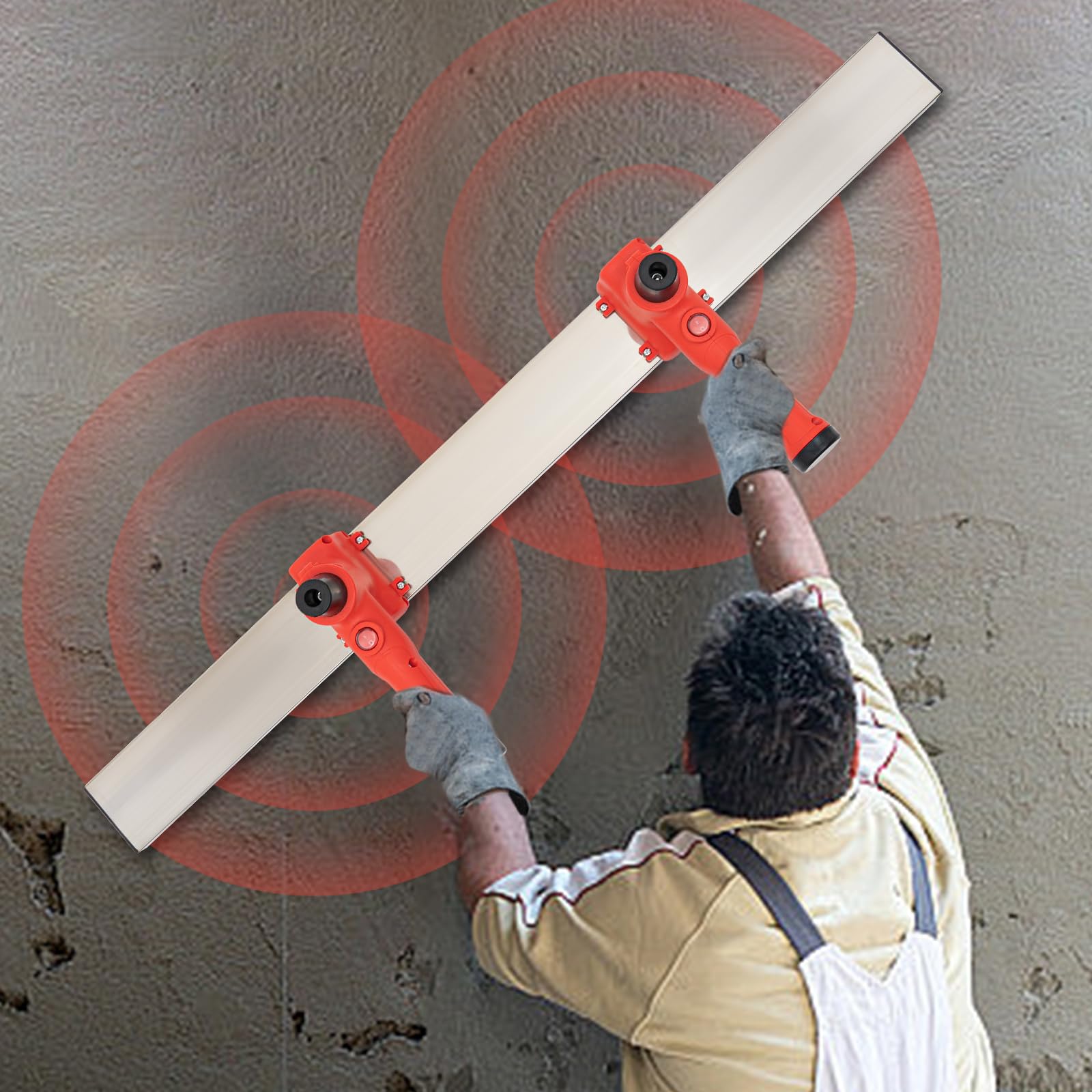 Power Concrete Finishing Tool, 39" Stainless Steel Vibrating Screed Float with Long Scraper for Leveling & Smoothing Concrete Surfaces