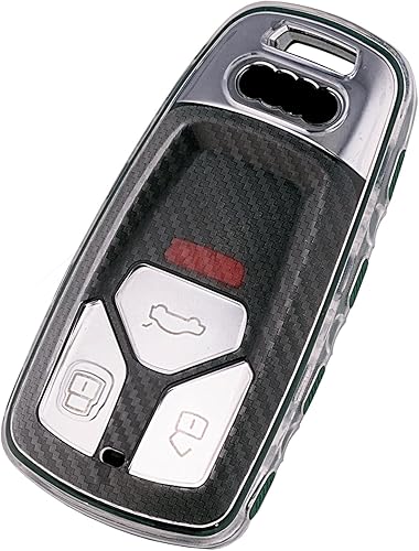 TANGSEN Funda para llavero de TPU compatible con Audi A4L A5 Q5L Q7 S4 TT textura de fibra de carbono transparente de 3 y 4 botones (verde)