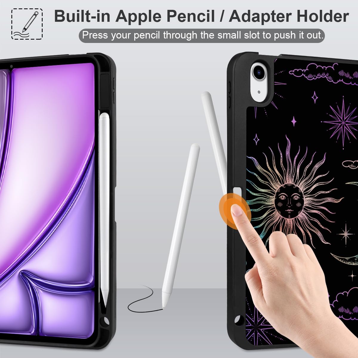 DONGKE for iPad Air 11 Inch Case M4 2026 / M3 2025 / M2 2024 & iPad Air 5th 2022 / 4th Gen 2020 10.9 Inch, Ultra Thin Soft TPU Back Cover with Pencil Holder Support Auto Wake/Sleep, Sun & Moon