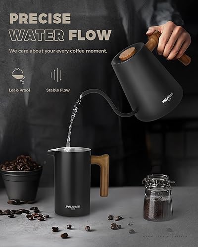 Miniatura 6 de POLIVIAR Hervidor Eléctrico de Cuello de Cisne, 1350W Hervidor Eléctrico para Té con Mango de Patrón de Madera, 34oz Hervidor Eléctrico de Vertido