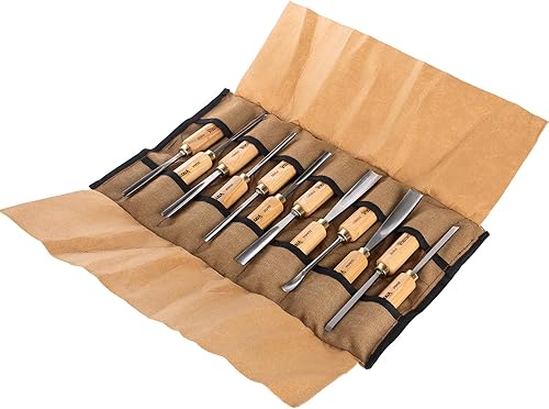Miniatura 6 de Juego de cinceles de herramientas de tallado de madera para carpintería de 12 piezas con bolsa de lona, cuchillas de acero CR-V 60 afiladas