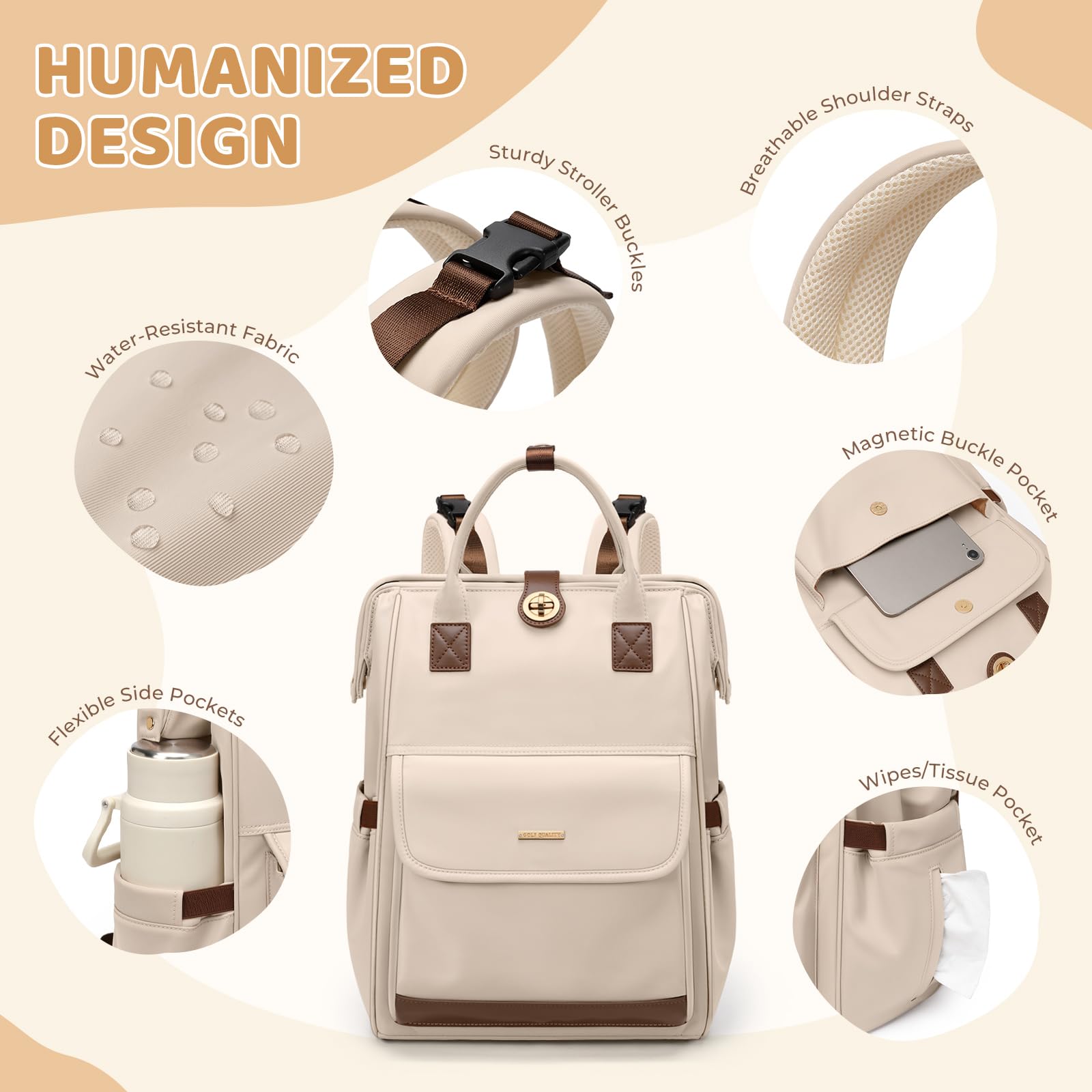 Wickeltasche, Rucksack, multifunktional, wasserabweisend, mit Haken, lässige Wickeltasche zum Aufhängen für Mütter