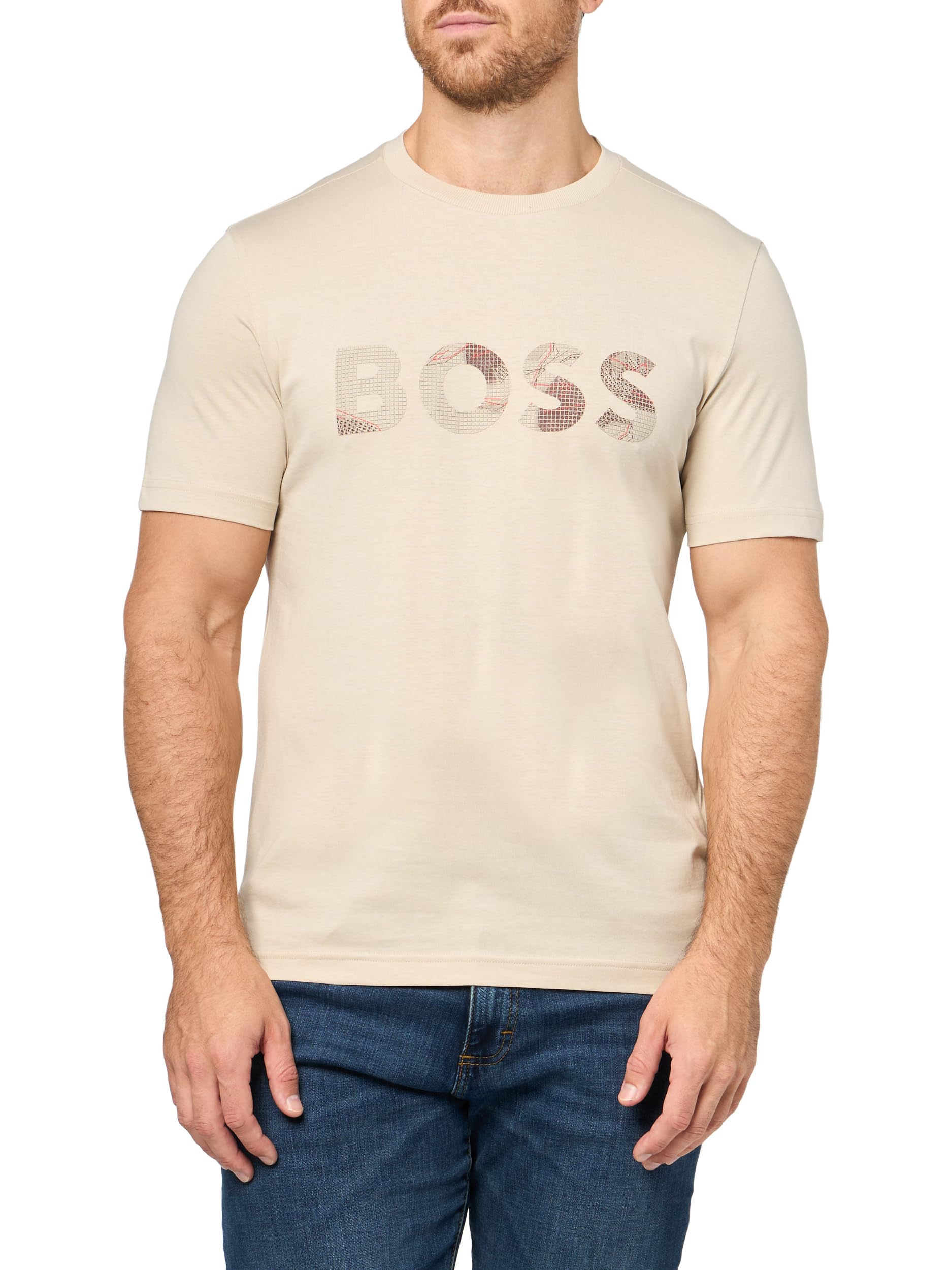 

                                                    BOSS, Big Textured Logo Cotton T-Shirt, Peyote Bei