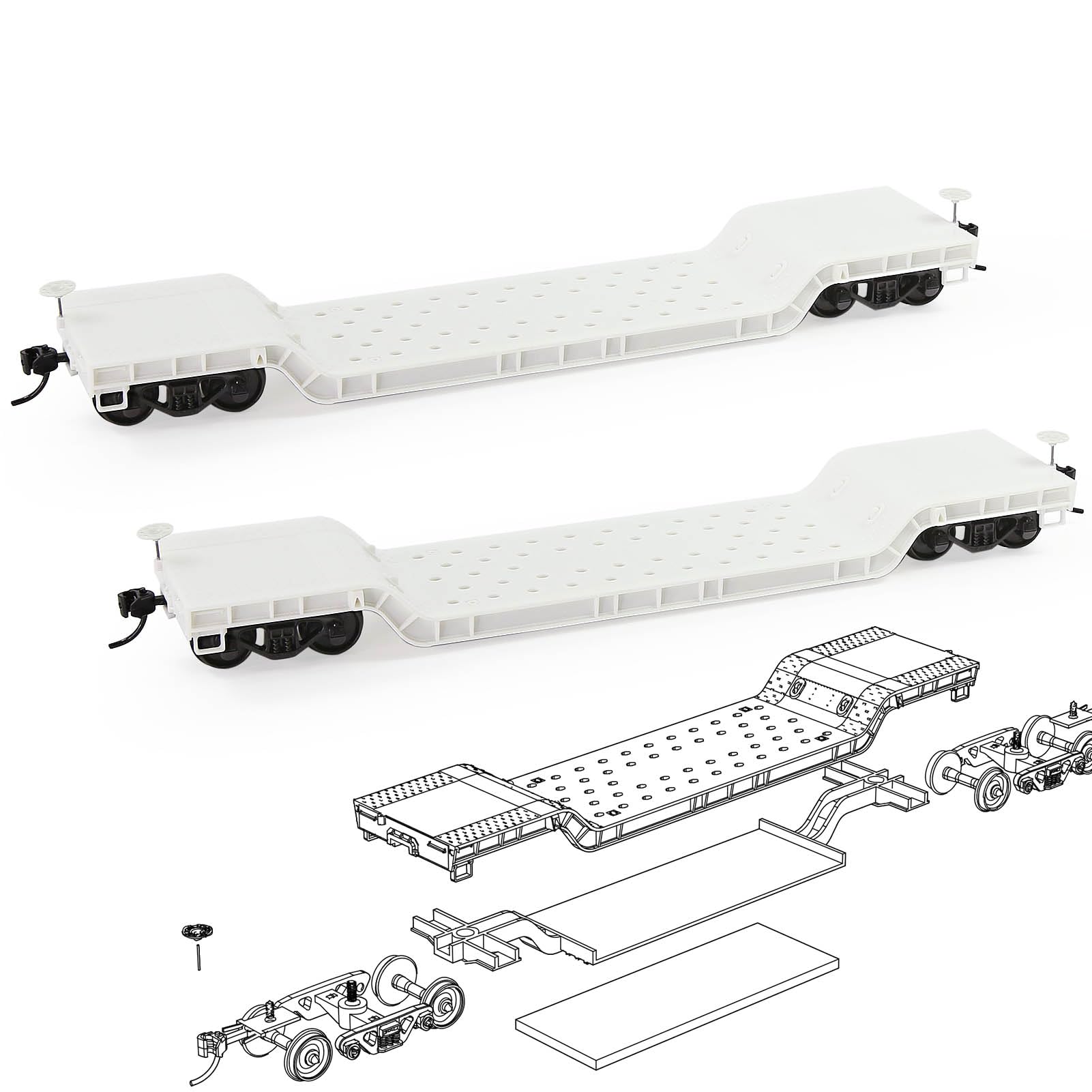Wagon centre déprimé HO 1:87 lot de 2 maquettes ferroviaires brutes C8769JJ