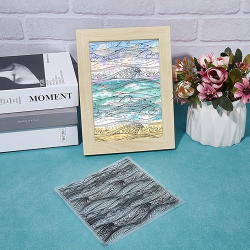 Miniatura 4 de CRASPIRE Sello de goma transparente con fondo oceánico japonés de olas marinas de verano, vintage, sellos de silicona transparente, sello retro para