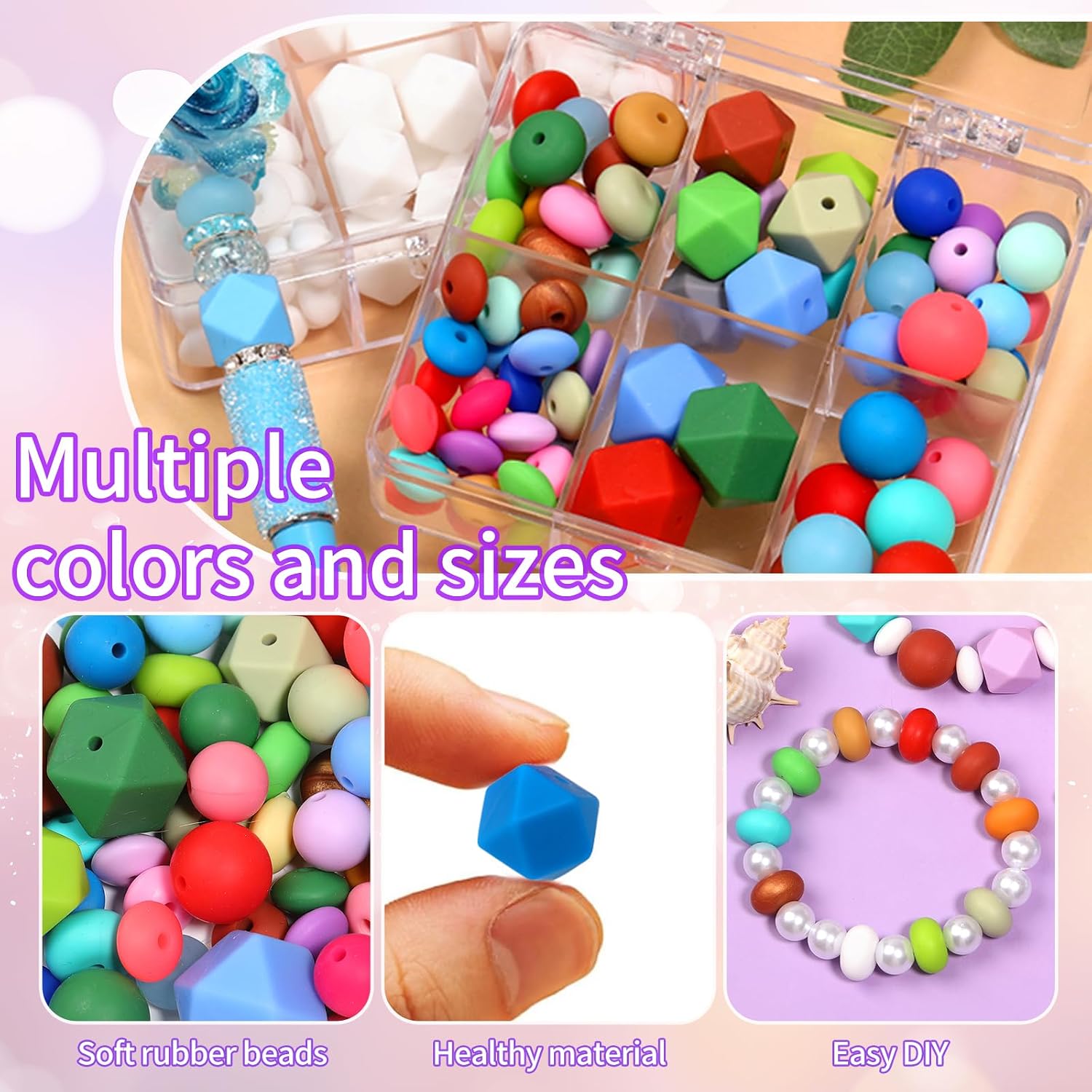 Silicone Beads for Keychain Making,Focal Beads for Pens,DIY Beadable Pens Multicolor Focal and Large Hole Bead Kits with Personalized,Crafting Supplies image 5