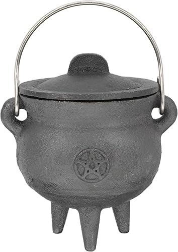 DOITOOL Mini caldero de hierro fundido con tapa y asa, olla de bruja de Halloween de 4 pulgadas con tapa para decoración de Halloween o quema de