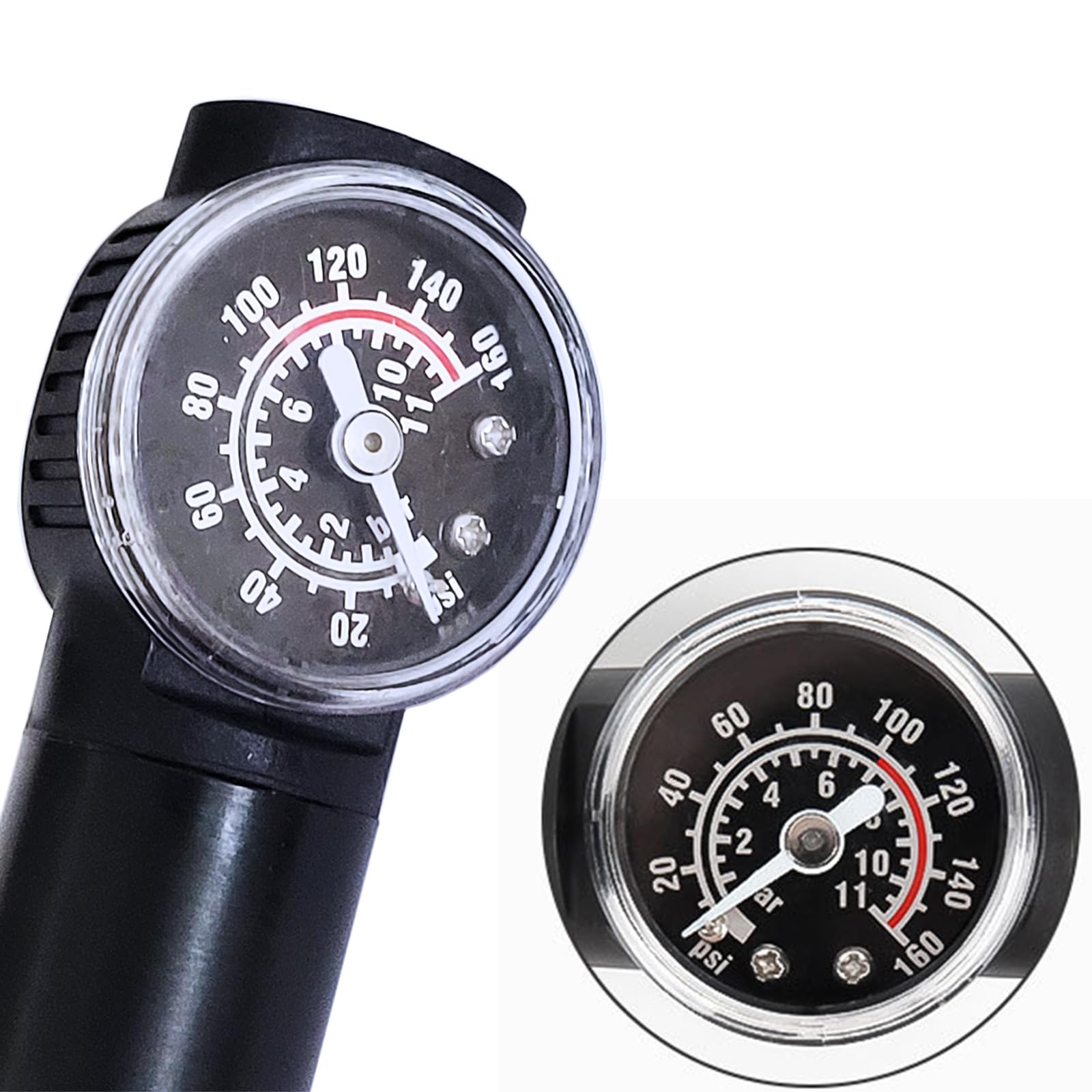 Pompe à air portable 2 en 1 pour vélo - 160 PSI - 11 bar - Avec manomètre - Noir