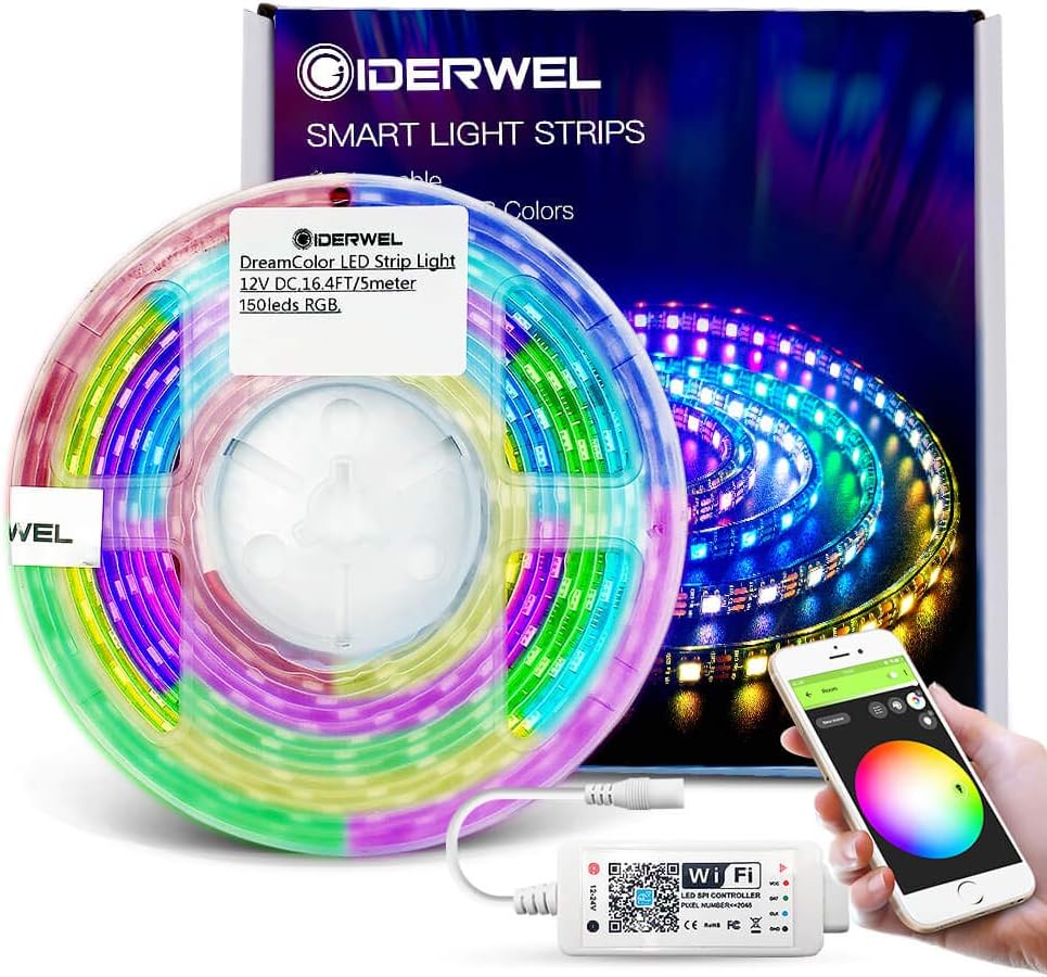 GIDERWEL Smart WiFi DreamColor LED Strip Lights 5m Kit,APP Control RGBIC Colour Changing,Music Sync,150 LEDs WS2811 5050 Addressable Alexa LED Strips Work with Amazon Alexa/Google Assistant