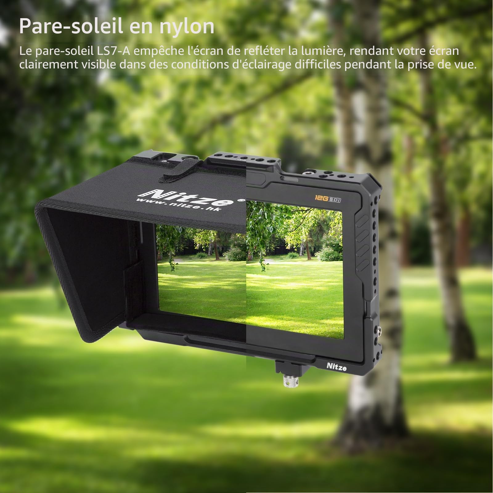 Nitze Cage pour Moniteur d'Enregistrement Blackmagic Design Video Assist 7" 12G-SDI/HDMI HDR avec Pare Soleil, Serre Câble HDMI et Serre Câble USB-C - JT-B02B