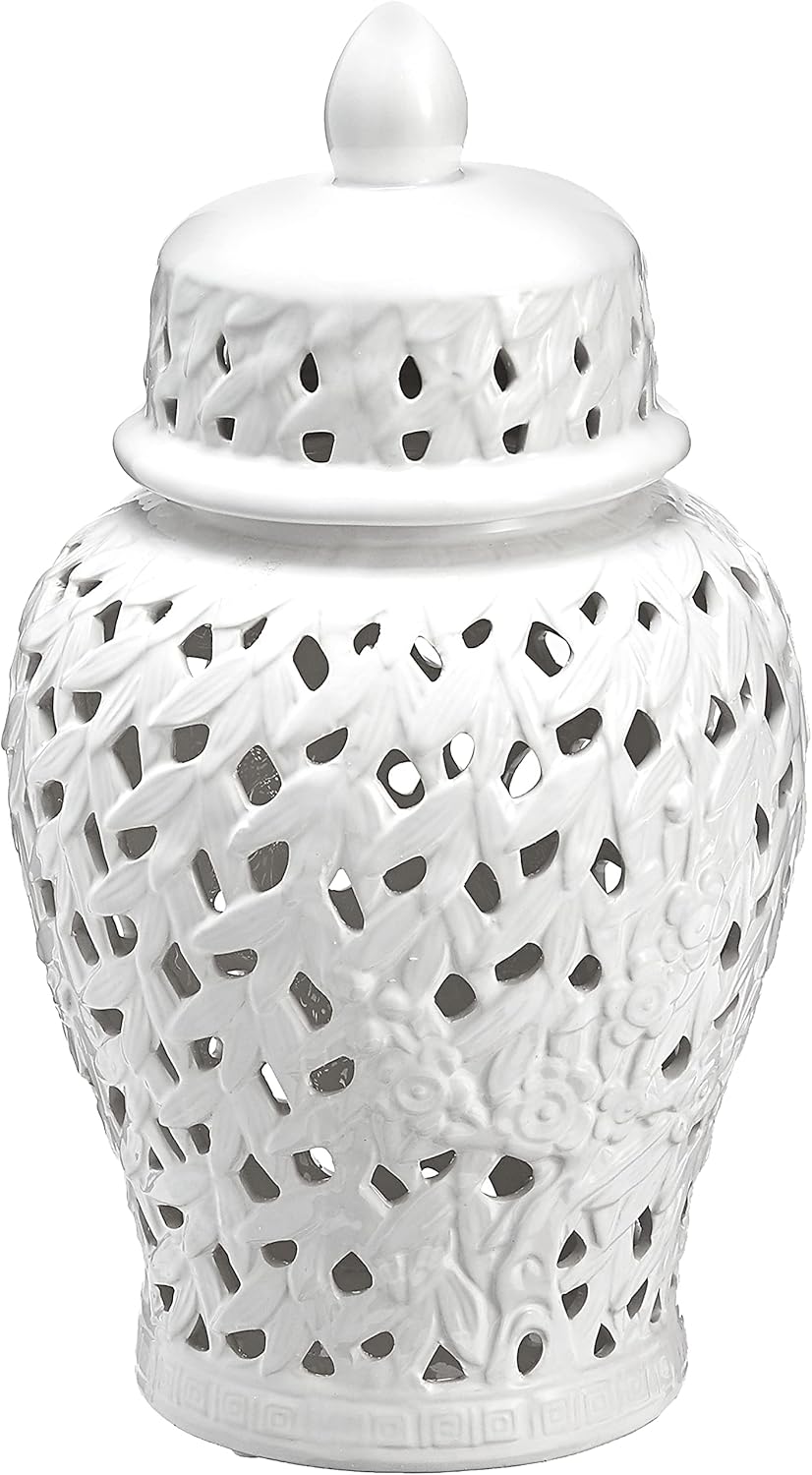 Sagebrook Home, White Pierced Ceramic Temple JAR, 10.5x10.5x18.5 : Home & Kitchen