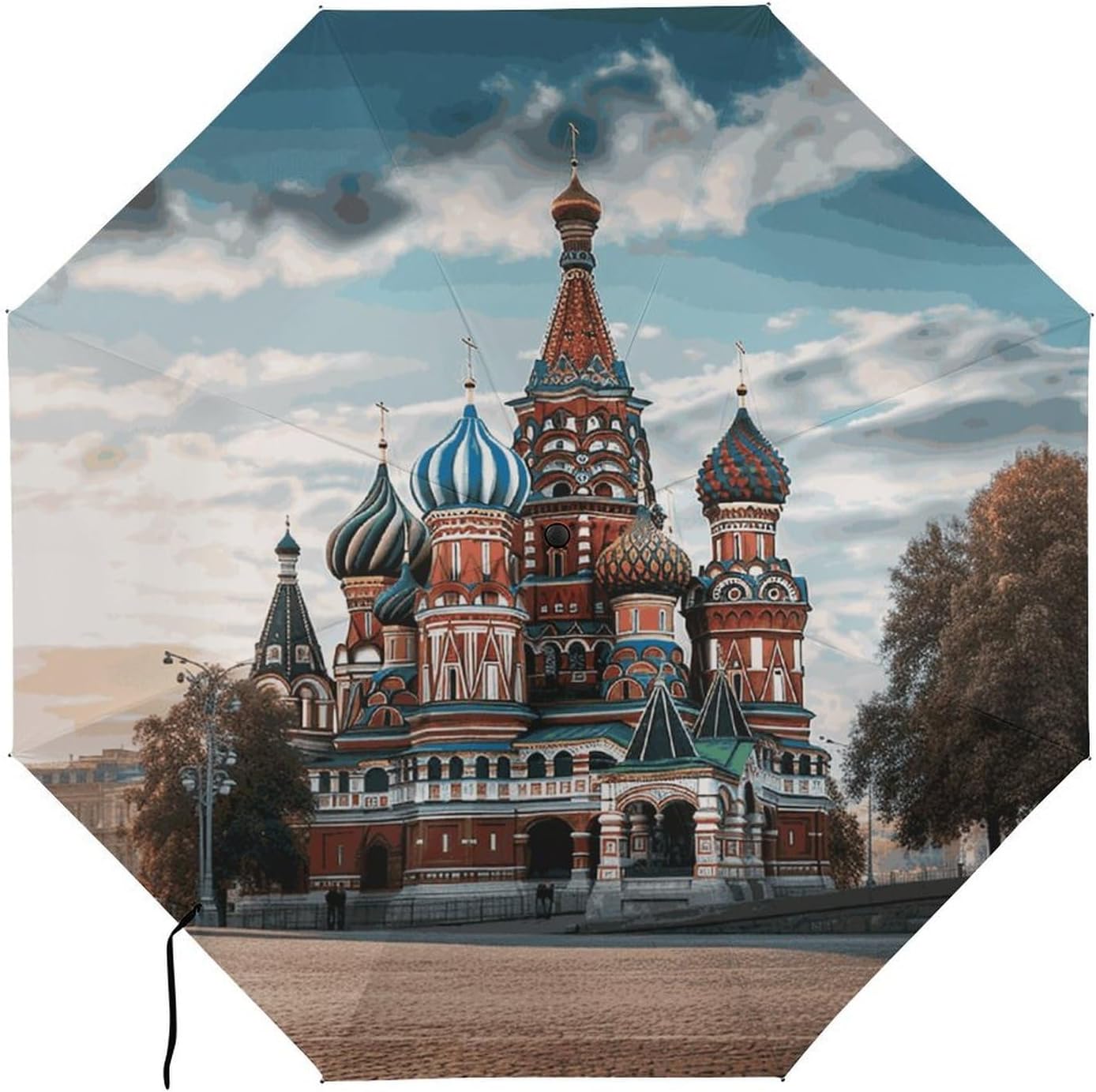 St Basil Cathedral Red Square In Moscow Umbrella Extra Large Folding, Travel Umbrella Windproof, Compact, Golf Umbrella With Unique Patterns, Fashionable And Beautiful for Men And Women.