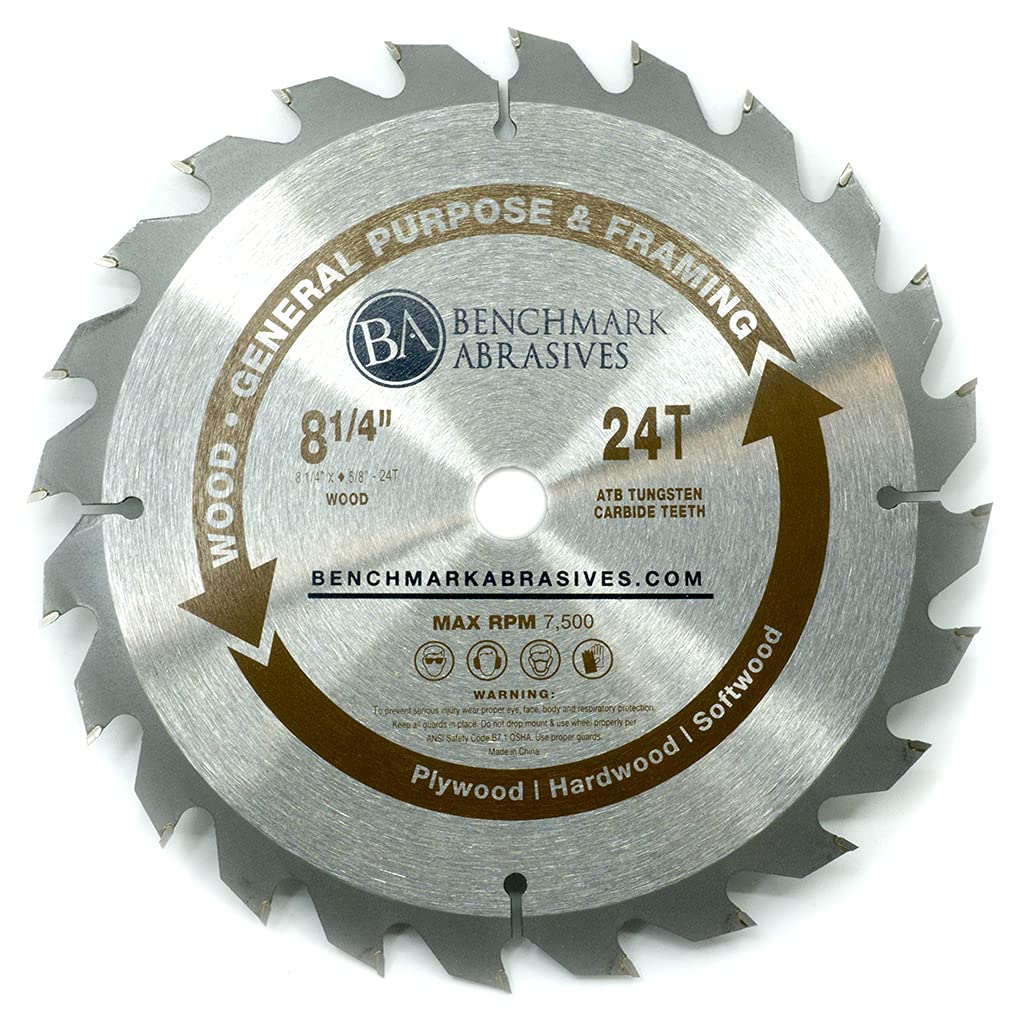 Benchmark Abrasives TCT 8 1/2 Inch Circular Saw Blade, Tungsten Carbide Tipped for Cutting, Plywood, Hardwood, Wood Carving, MDF Panel - Small Circular Saw Wood Cutting Tool - (8-1/2", 60 Tooth)