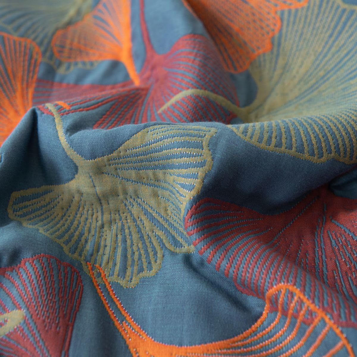 100% Cotton Muslin Blanket Jacquard Navy Floral Ginkgo Leaves Quilt, Soft Bed Cover 3 Layers Lightweight Breathable Gauzy Reversible Bedspread Coverlet Bedding, King(98"x94"), No Pillow Sham - Image 7