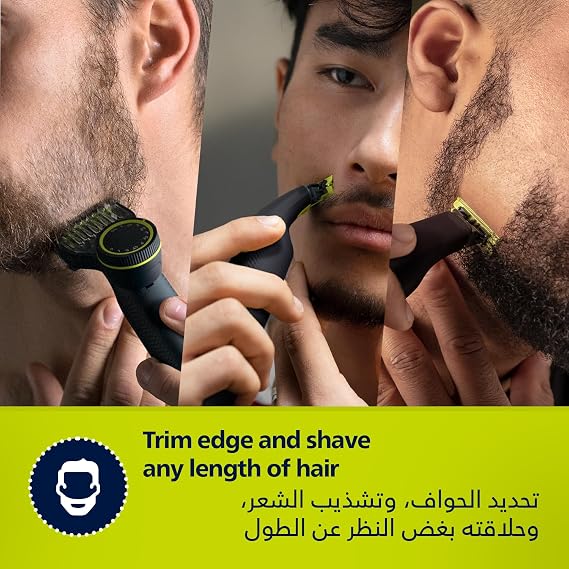 Philips OneBlade Pro Hybrid Razor for Face and Body, Beard Shaper, Wet/Dry Use, 12 Length Adjustable Comb, 1 Replacement Blade, Body Comb, Skin Protection,QP6542/10