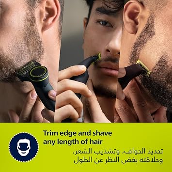 Philips OneBlade Pro Hybrid Razor for Face and Body, Beard Shaper, Wet/Dry Use, 12 Length Adjustable Comb, 1 Replacement Blade, Body Comb, Skin Protection,QP6542/10