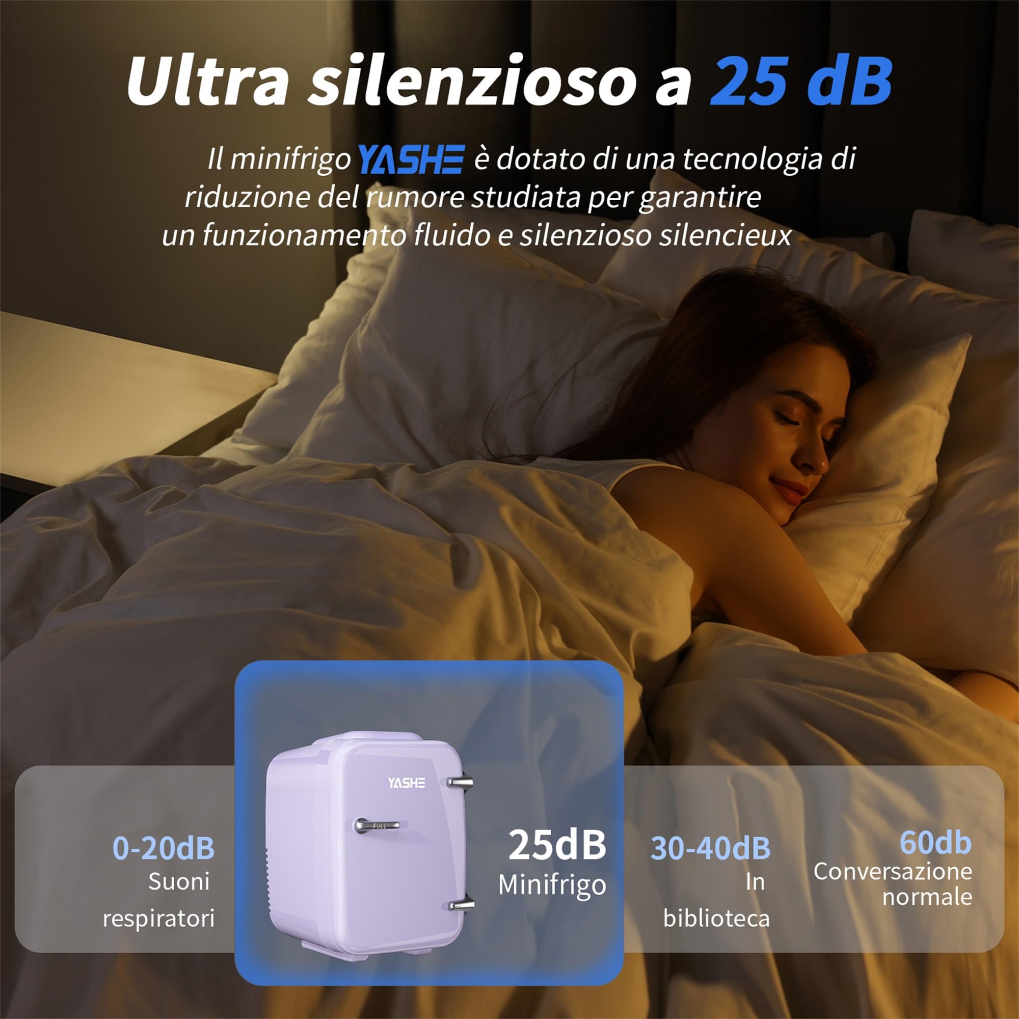 YASHE Mini frigo da camera, 4L frigorifero piccolo per la cura della pelle, 220V CA/12V CC, termoelettrico e scaldino per bevande, ufficio, dormitorio, auto, Viola
