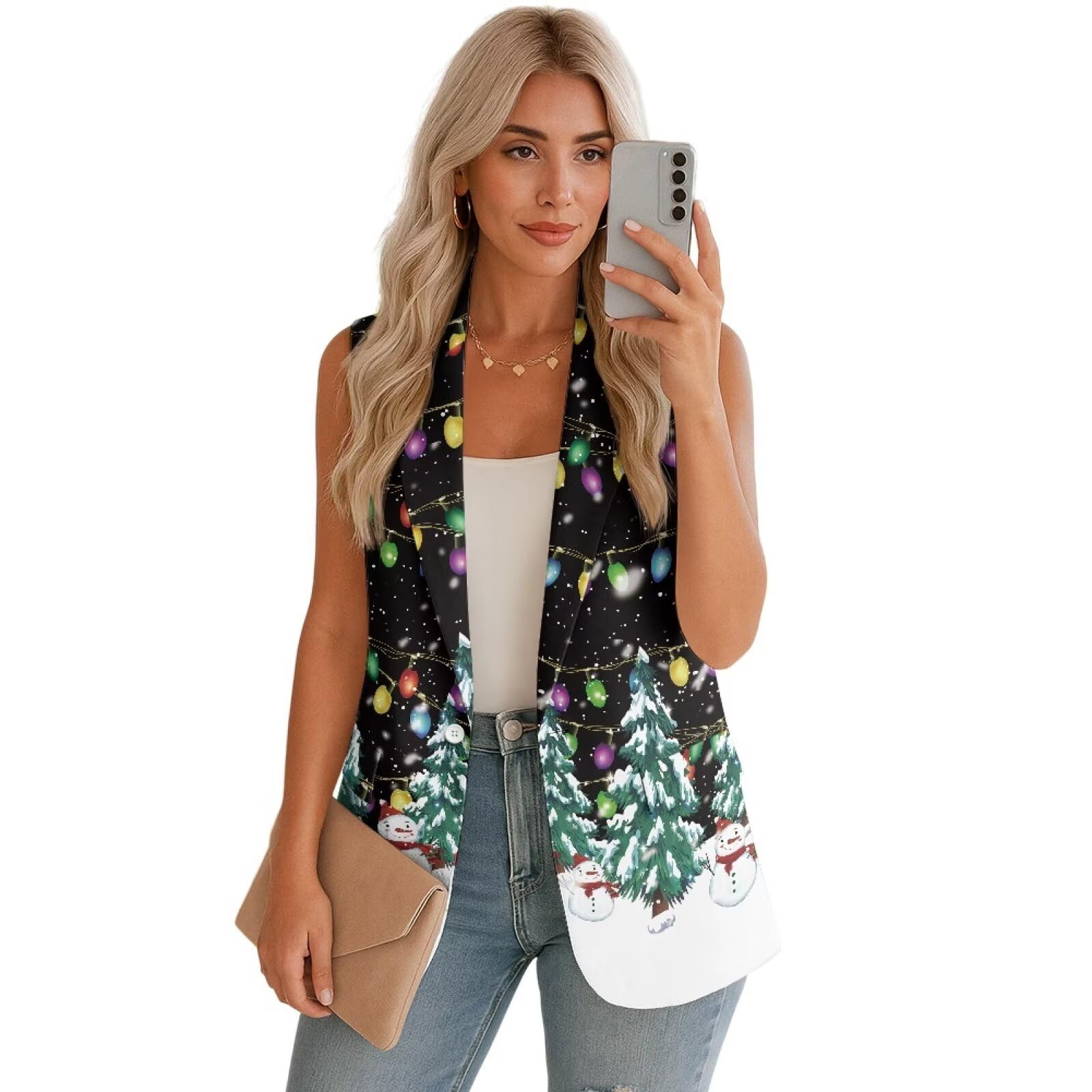 2025 Womens Sleeveless Vest Tops One Button Casual Business Work Office Blazers with Pockets Size S-5XL