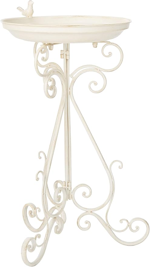 SAFAVIEH Outdoor - Ashlan Pearl White Iron Bird Bath, Victorian Decorative Garden Birdbath with Sculpted Bird Accent, 16.5" W x 14.6" D x 29.1" H (PAT5024A)