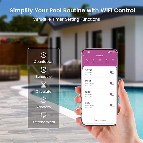 Miniatura 3 de SURAIELEC Temporizador de piscina WiFi, interruptor inteligente para interiores y exteriores, 40 amperios, 2 HP, 120, 240, 277 VAC, controlador de