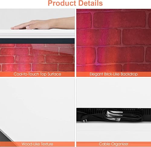 Miniatura 6 de SIMOE Calentador eléctrico de 27 pulgadas con chimenea, chimenea termostática independiente de 1400 W con llama 3D de 3 niveles y control remoto de