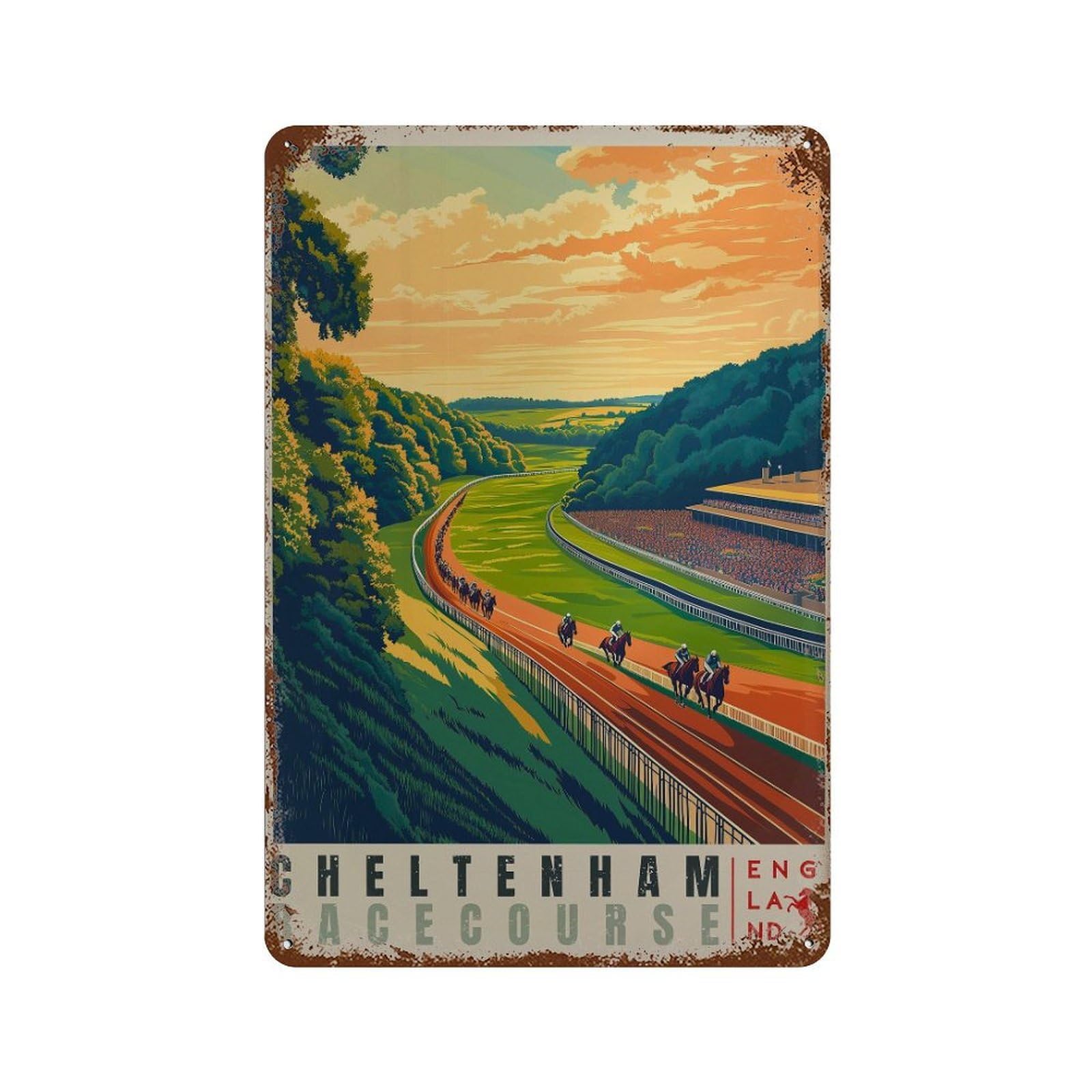 xiaoxiaoshen Cheltenham Racecourse Travel England Equestrian Wall Decor Art Metal Tin Poster Modern Home Decor Art Home Bar Shop Decorations Vintage Sign 30x20cm