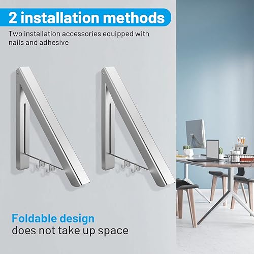 Miniatura 5 de RUOYEEHOME Estante de secado plegable retráctil para colgar en la pared, ahorro de espacio para balcón, baño, lavadero, plegable, invisible,