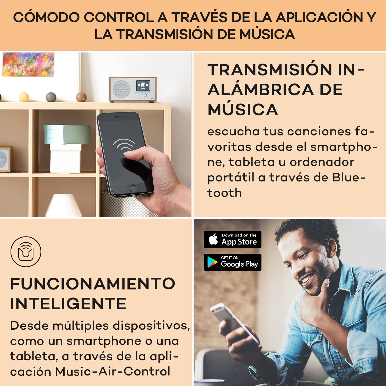 Auna Radio Portatil Pequeña, Digital con Bluetooth Recargable, Transistores Radio FM Pequeños Dab/Dab+, Altavoces Estéreo con Pantalla HCC, Streaming, con Despertador, y 5h de Duración, Mini Radio