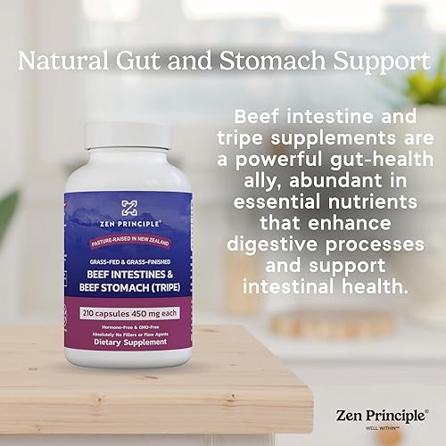 Miniatura 5 de Zen Principle Suplemento para intestinos de carne alimentada con pasto con estómago (corto), apoya la salud digestiva y el equilibrio intestinal,