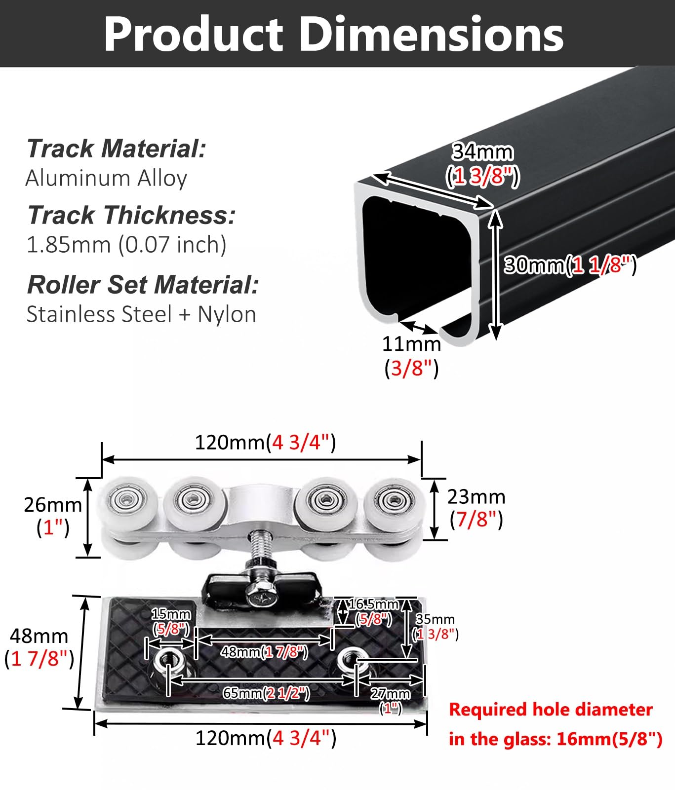 Kit de riel de puerta corrediza de vidrio montado en la pared y kit de herramientas para puertas sin marco, sistema de marco de puerta de bolsillo para baño, oficina y sala de estar