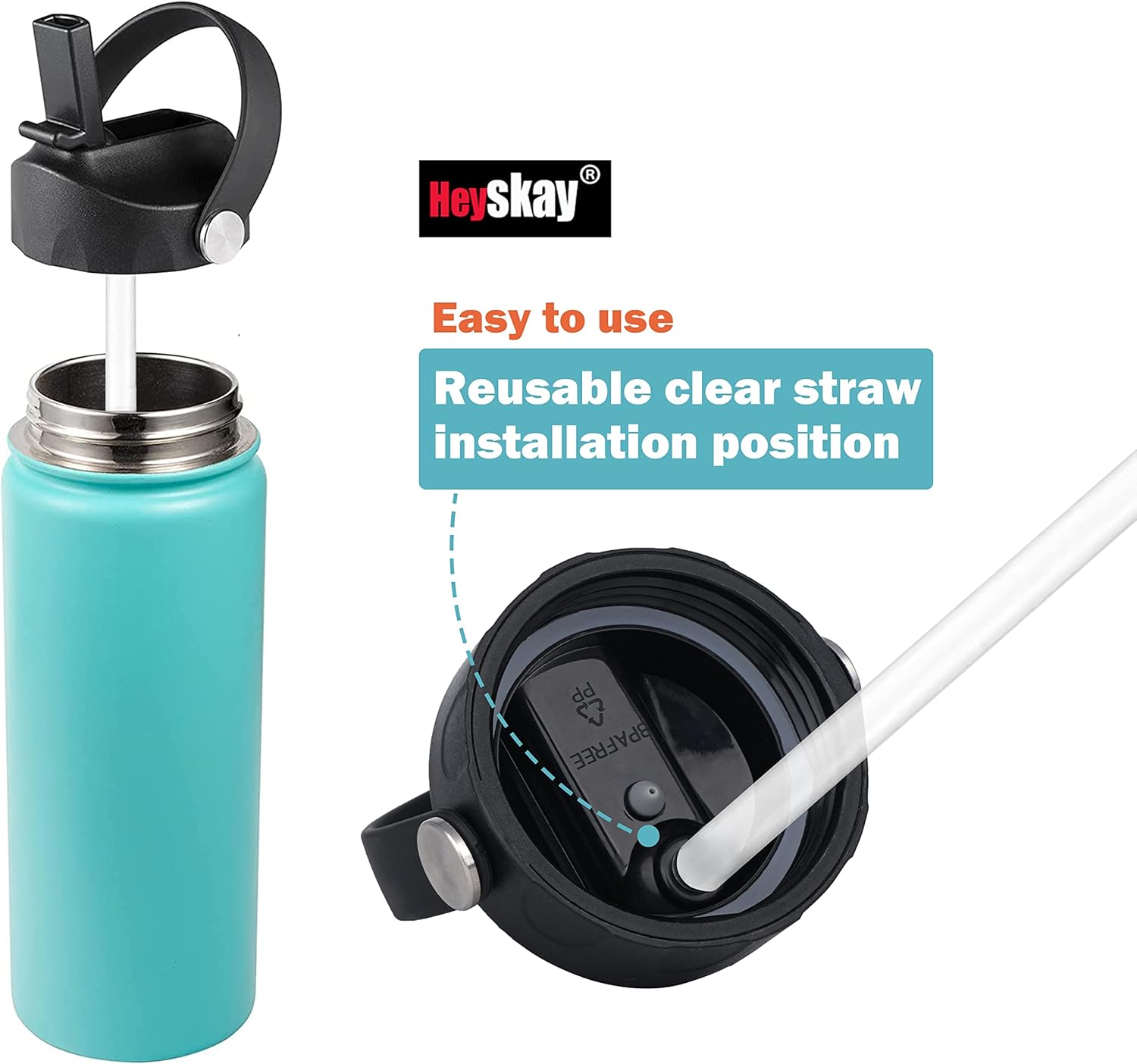 HEYSKAY Reusable Drinking Straw Compatible with Hydro Flask 18-64oz Wide Mouth Water Bottle with 2 Straw Brushes, 6 Pcs Replacement Clear Tritan Straws for Other Brand Wide Mouth Sport Water Bottle - Image 6