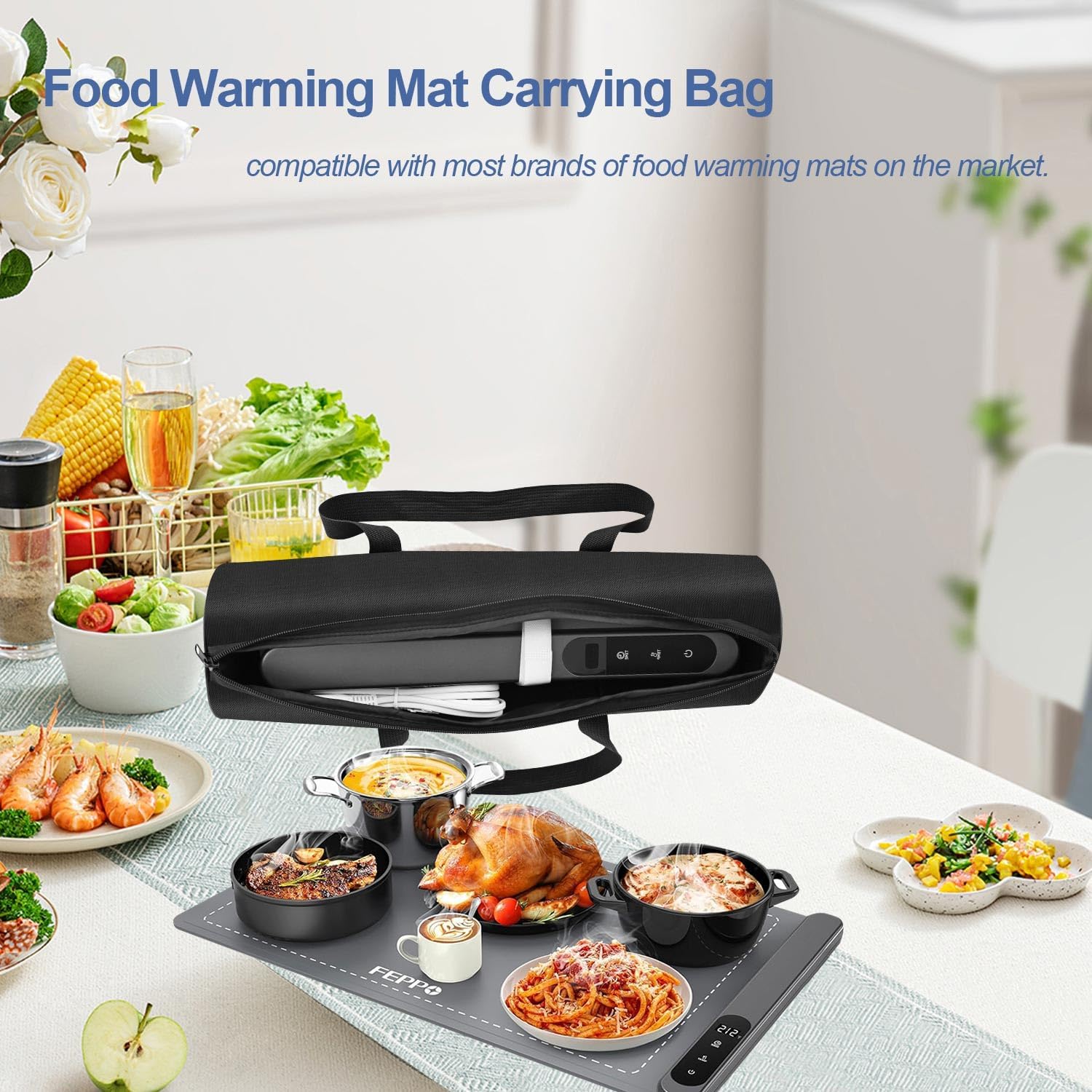 Carrying Case Bag for Warming Mat Food Warming Mat Universal Storage Case fit most Food Warming Mats Portable Warmer Mat Travel Carry Bag 1680D Waterproof Heat-Resistant Warmer Tray Bag