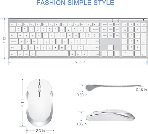 Miniatura 6 de Vssoplor - Teclado y mouse inalámbricos, 2.4 GHz, recargable, compacto, silencioso, de tamaño completo, combo con receptor Nano USB para Windows,