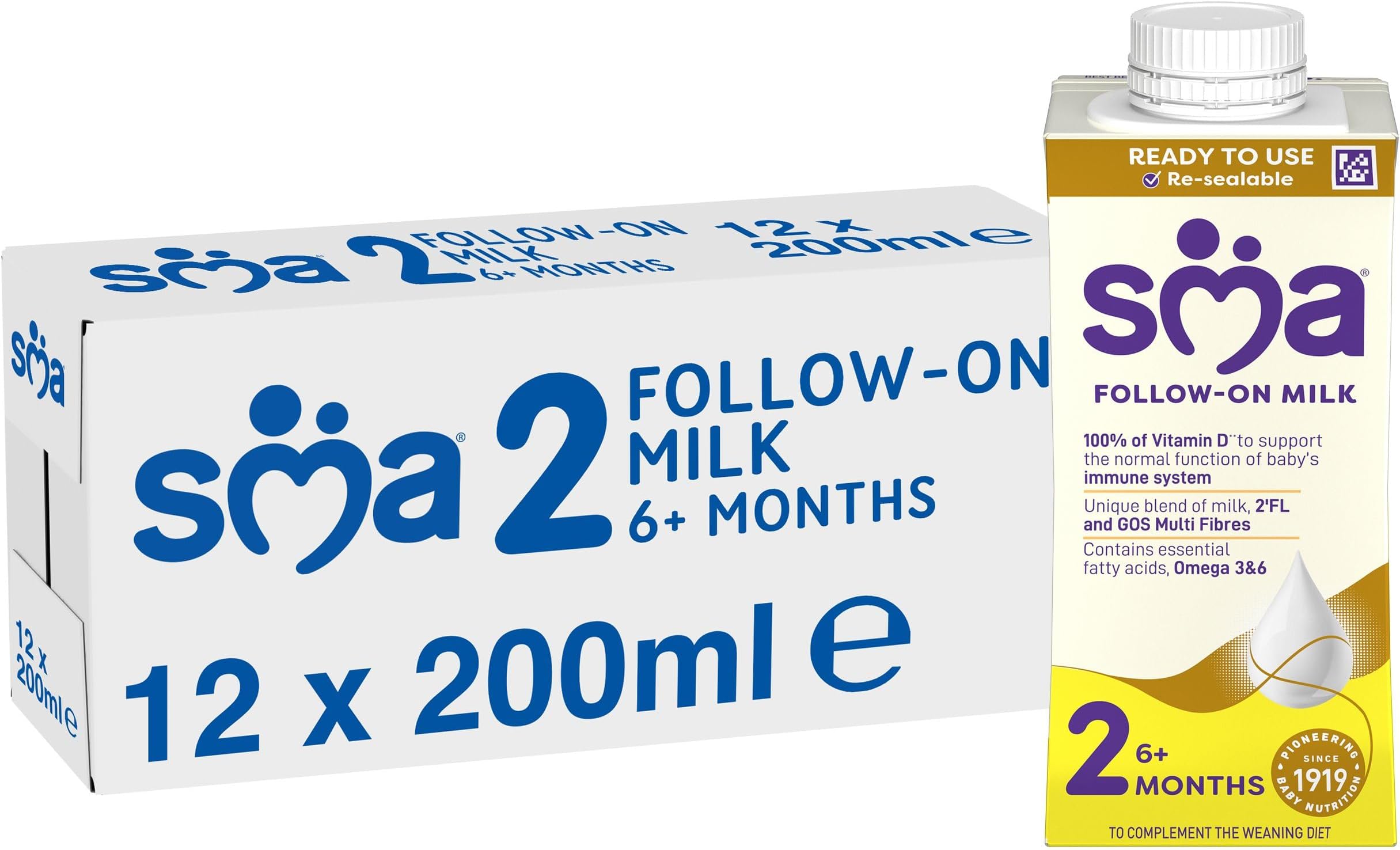 – SMA PRO Follow On Baby Milk, Ready To Drink, 6 Months+, 200 ml (Pack of 12)