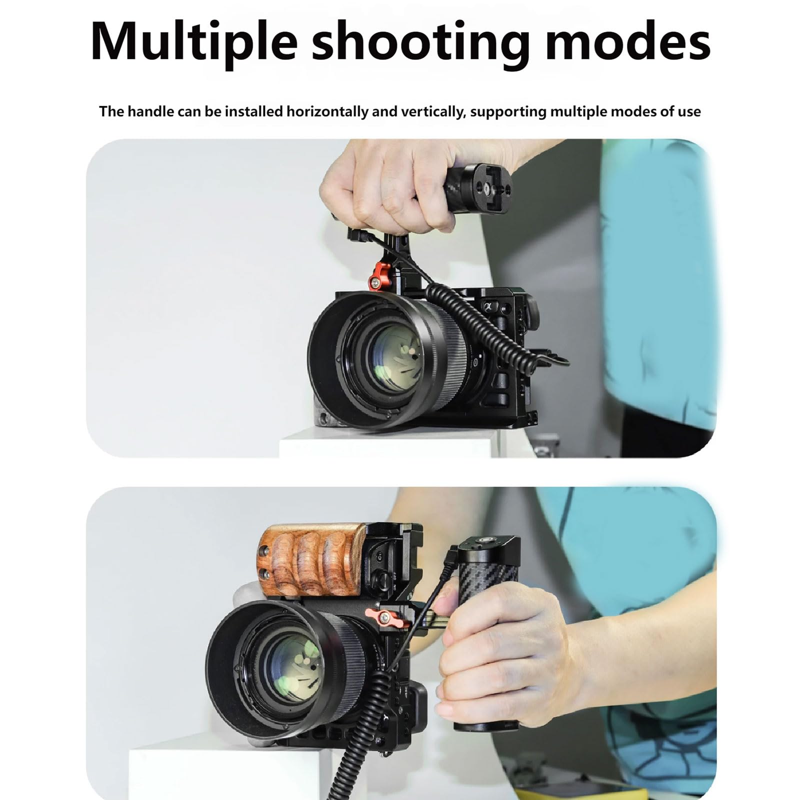Manico laterale ergonomico DSLR, struttura in alluminio con sgancio rapido e cavo di scatto da 2,5 mm per impugnature stabili in lega di alluminio