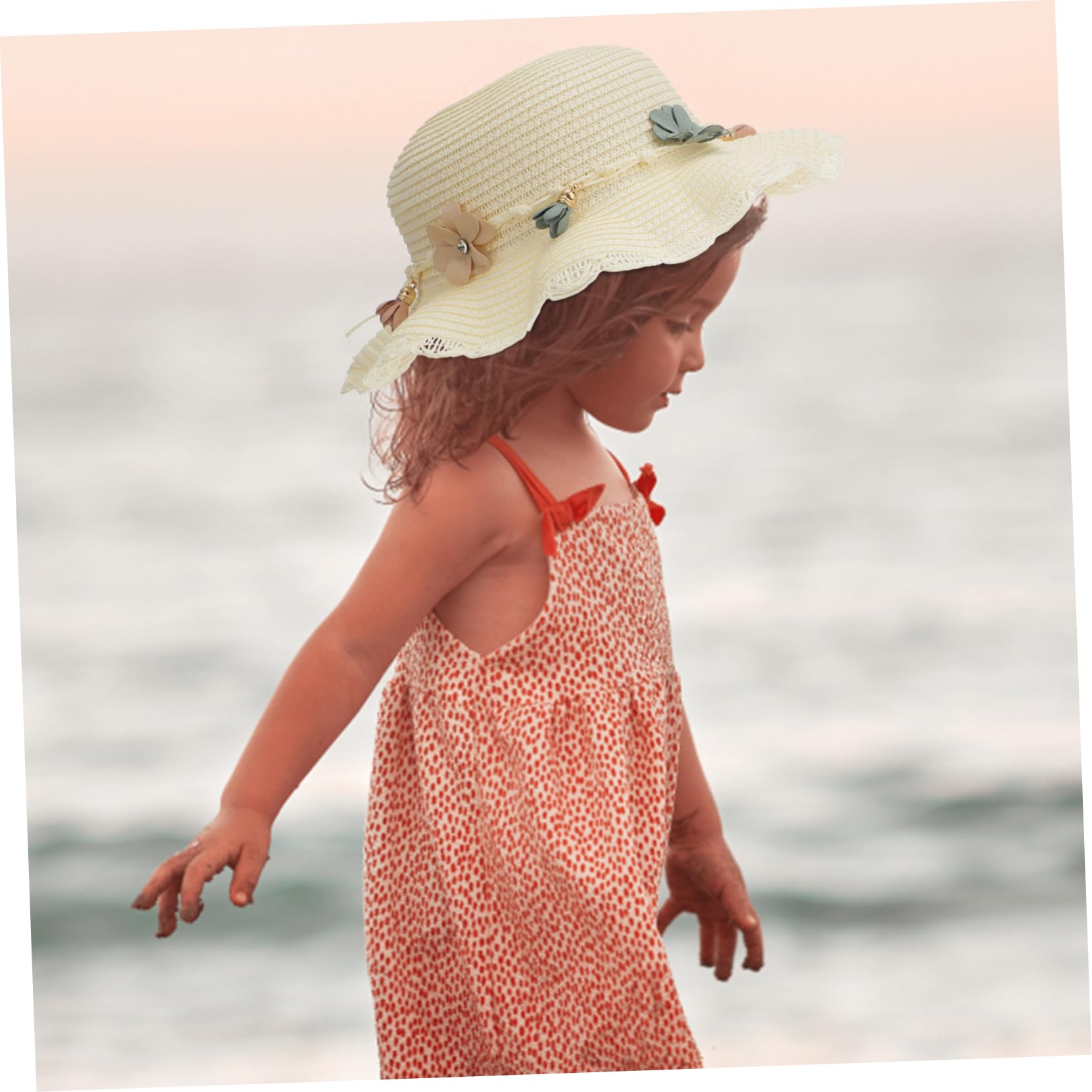 YSJNHX 1 Sombrero de Sol de ala Ancha para niños y niñas, Sombrero de Playa Transpirable, diseño Flexible, UV, Adecuado para Circunferencia de la Cabeza, Amarillo Claro