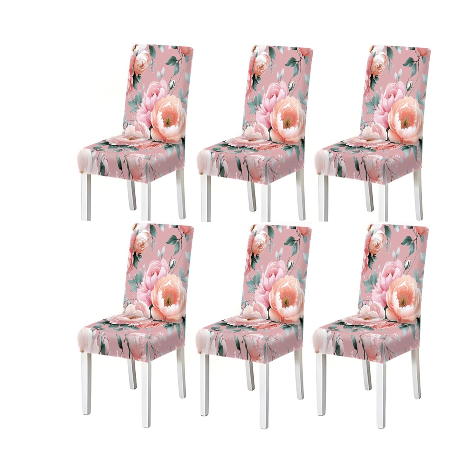 BOSUYBN Pink Peony Floral Pattern Print Dining Chair Covers Set Of 2/4/6, Stretch Slipcovers For Kitchen Dining Room Furniture Protectors for Home Dining Room(6PCSChair cover)