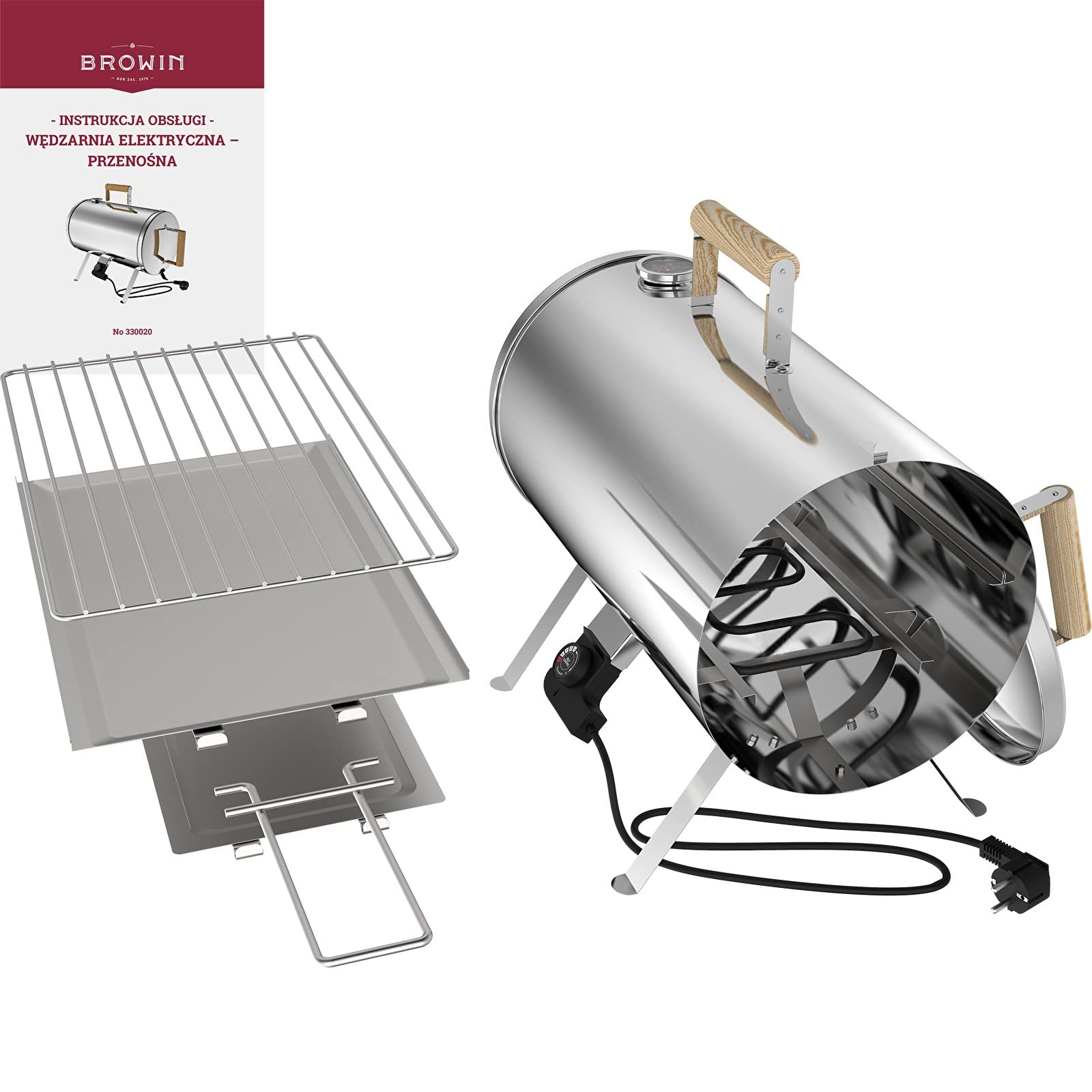 BROWIN Elektrischer Räucherofen 330020 | Kompakt und mobil, Perfekt für unterwegs, Vielseitig einsetzbar, Einfache Bedienung, Ideal für Fisch, Fleisch und Gemüse