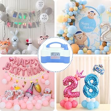 Electric Balloon Pump UK, Portable 2 Modes Balloon Inflator with 6 Balloon Arch Kits, Electric Air Pump for Balloons, Professional Electric Balloon Blower Machine for Birthday Party Decoration