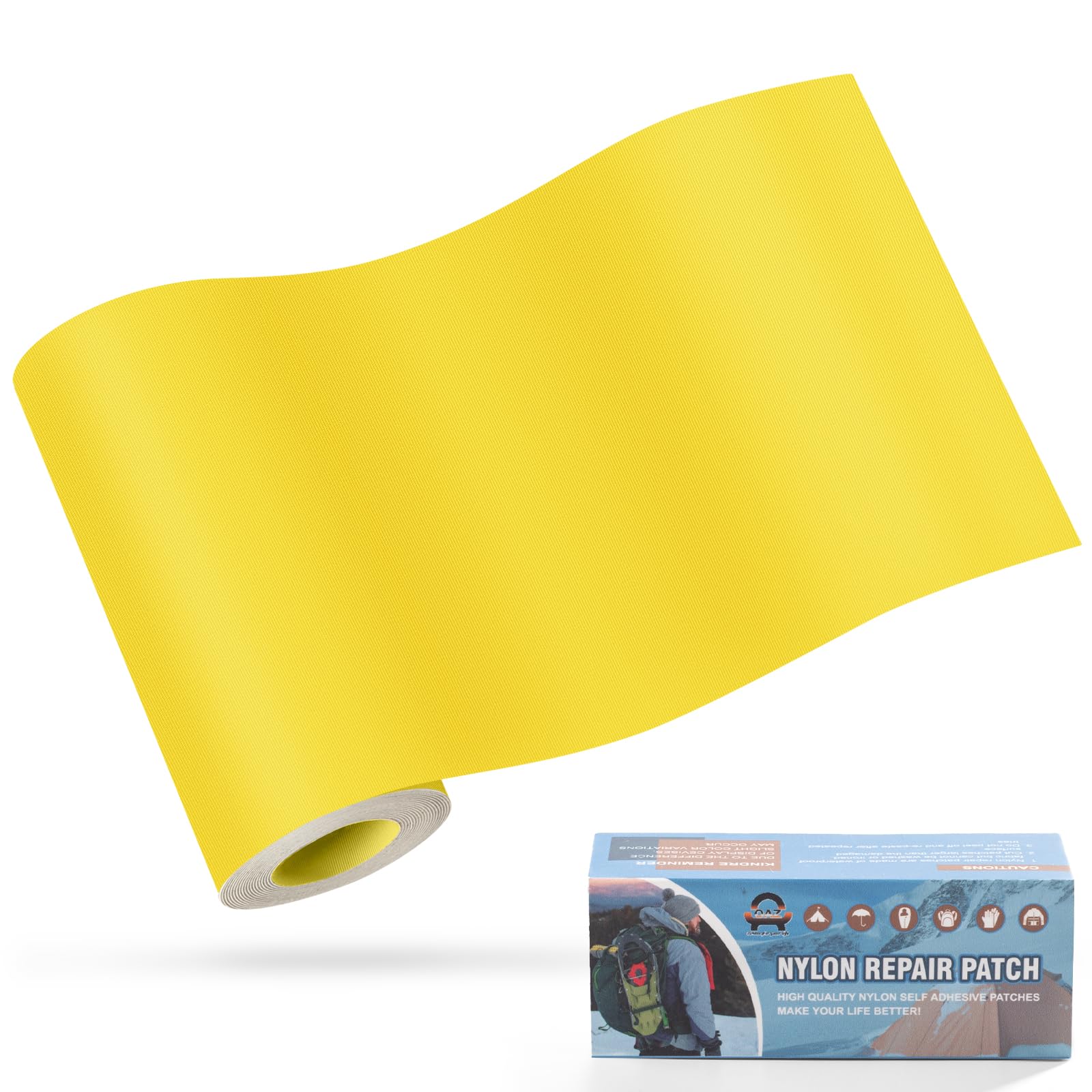 OAZ 10x160 cm Nylon Repair Patches Nylon Fabric Patch Self-Adhesive Tent Repair Patch Kit Waterproof Lightweight Nylon Repair Tape for Clothing Down Jacket Sleeping Bag Yellow