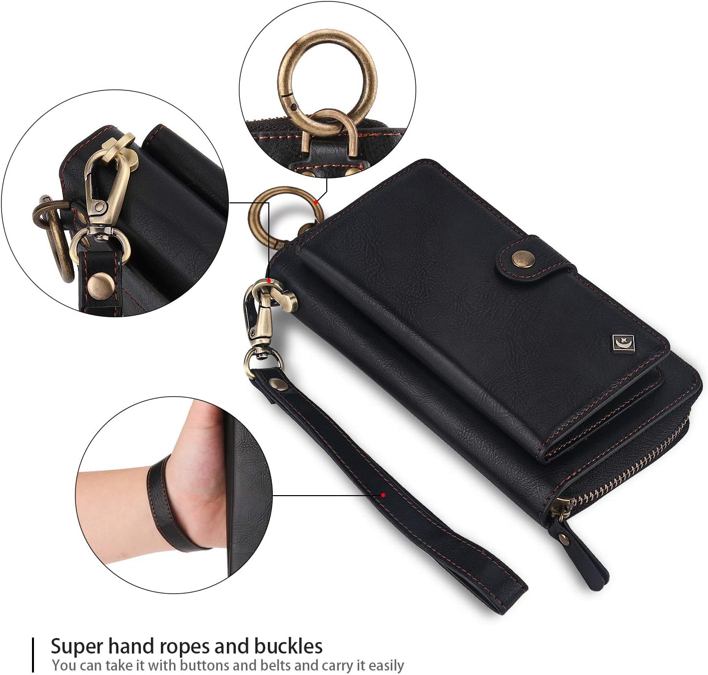 Exclusive Discount 90% Price XRPow iPhone XR Wallet Case, 2-in-1 Multi-Functional Magnetic Detachable Wallet Zipper Purse Clutch iPhone XR Slim Shock Cover Flip Credit Card Protective Case 6.1 with Wrist Strap - Black