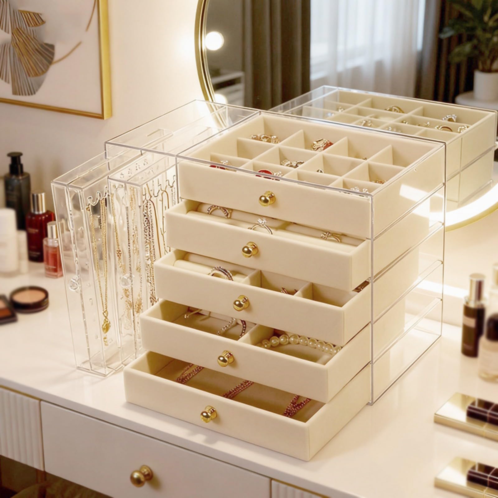 Custodia per gioielli in acrilico impermeabile antipolvere con coperchio sicuro sigillato organizer antipolvere per vari accessori Custodia per gioielli in acrilico