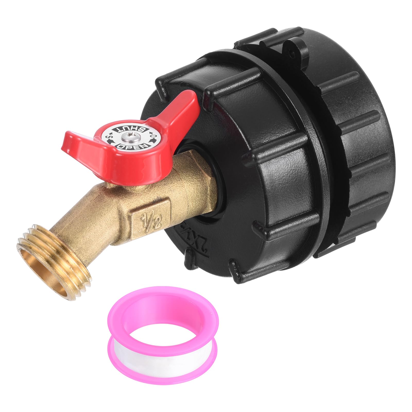 PATIKIL IBC Tote Adapter 275-330 Gallon IBC Tote Tank Adapter 2.44" Fine Thread 1/2" NPT Inlet x 3/4" GHT Brass Hose Faucet Valve Tool IBC Water Tank Fitting for Garden Hose