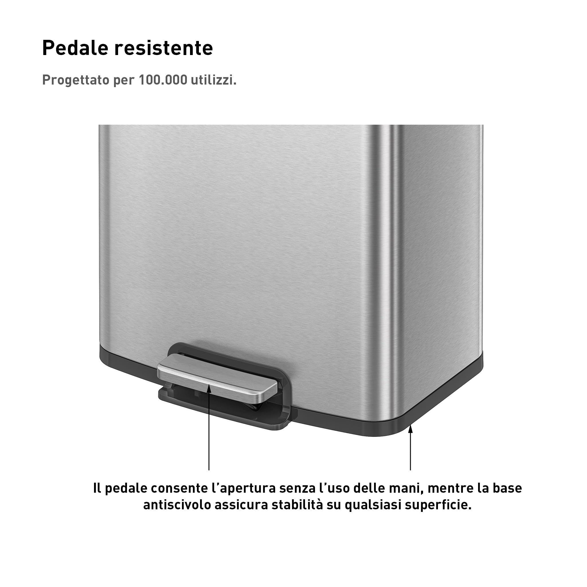 EKO Titus - Pattumiera da Cucina, 50 l, con Pedale e Coperchio con Chiusura Morbida, in Acciaio Inox, Anti-Impronta, Cestino Moderno e Robusto, Grande capacità per Il Riciclaggio