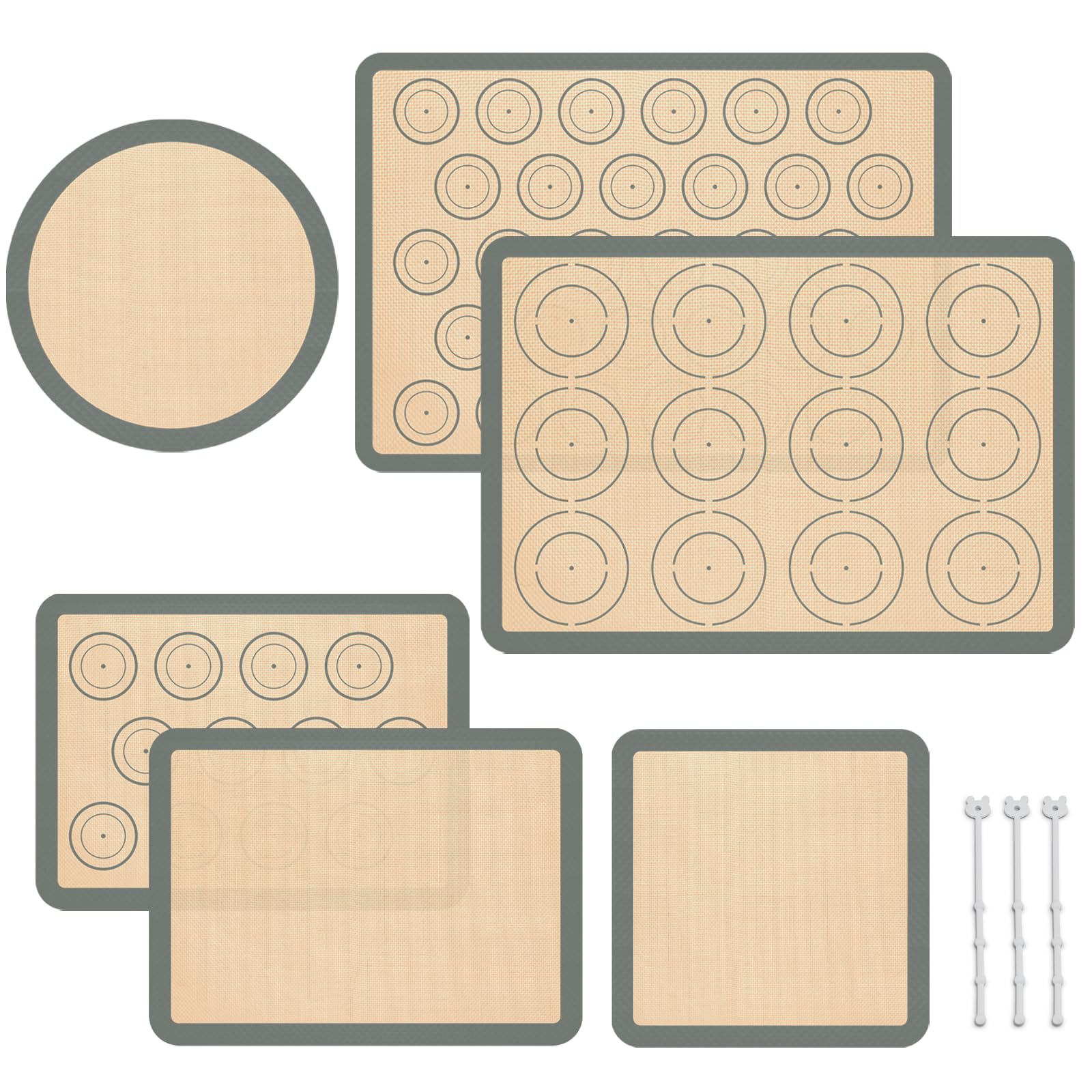 Silikon-Backmatte 6er Set, Silikonmatten zum Backen, Backbleche antihaftbeschichtet für Macaron, Kekse, Pizza, Brot und Gebäck, Backzubehör für Ofen, Lebensmittelqualität wiederverwendbar